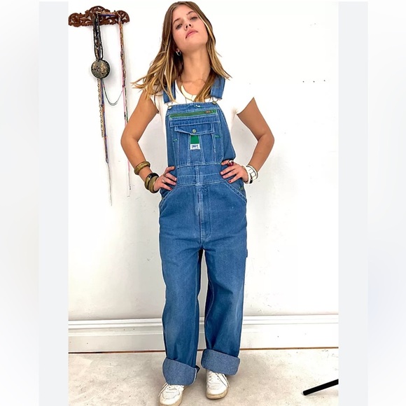 Vintage free People liberty by Anna Corrina Blue Denim Overalls Sz 34 - Picture 2 of 16